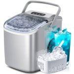 Crzoe Portable Countertop Ice Maker Machine with Handle, 9 Bullet-Shaped Ice Cubes Ready in 6 Mins, 26Lbs/24H, Self-Cleaning Function with Ice Scoop