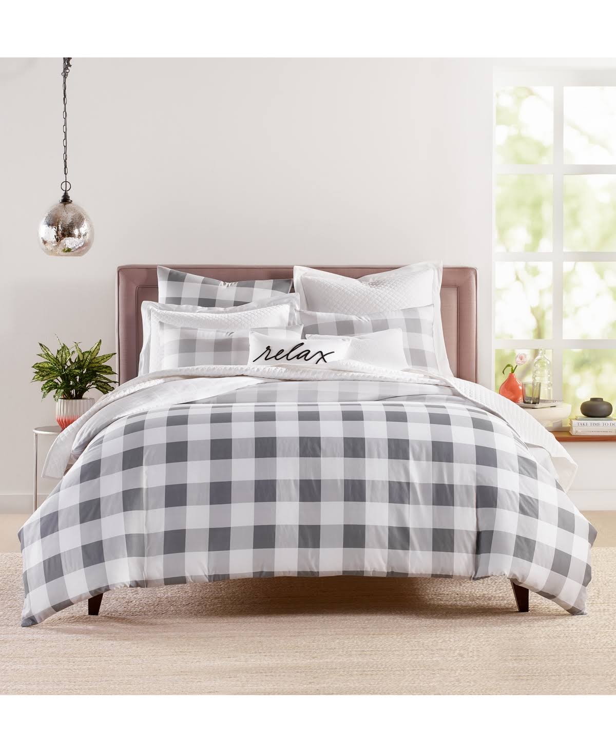 9665c84de89676570f1bd3921df4c8351408389121daa2f98a73a891b1240ba7.jpg Charter Club Damask Designs Gingham Colorblock 3-Pc. Duvet Cover Set, King, Created for Macy's - Grey - Image 1