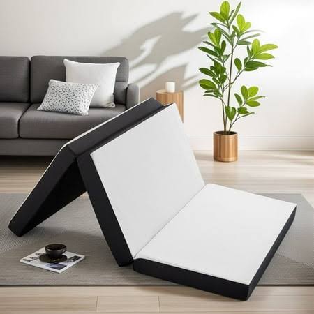 96a8c1719006e8bba34cbe5985ee3b46ea3a72ffc0559f1b80298eb48d303dbc.jpg Smiaoer 4 Inches Folding Full Size Memory Foam Mattress with Cover,Tri-fold Portable Mattress Topper for Guest Bed,Camping, White - Image 1