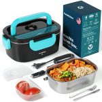 TRAVELISIMO Electric Lunch Box for Adults 80W, Fast Portable Heated Lunch Box 12/24/110v 1.5L Food Warmer Lunch Box, Leakproof, SS Container, for