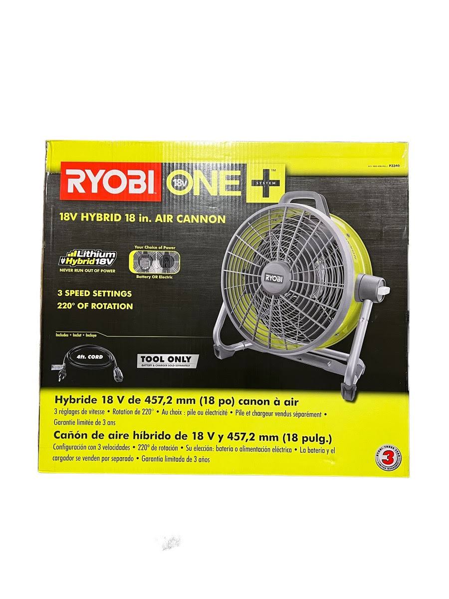 96d373779774f3aade24ecfa9a00b2fa3bc346809e8b26ce3013362f0e6cff97.jpg Ryobi 18-Volt One+ Hybrid 18 in. Air Cannon Drum Fan - Image 1