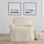 Heavyweight Natural with Blue Stripe Cotton Duck T-Cushion Chair Slipcover