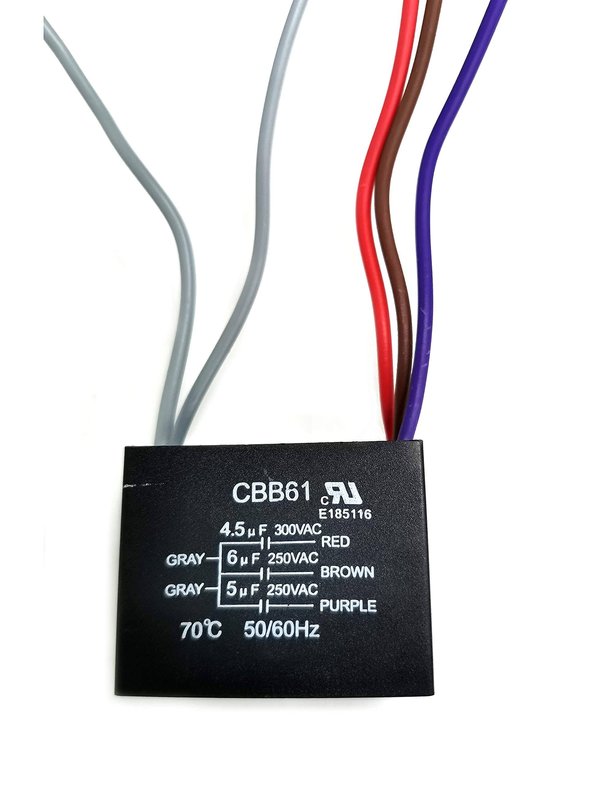 9702a3d5a91f026763469fd8f8788295b200c860dea8ad256016ef8fbd9efc90.jpg New Ceiling Fan Capacitor CBB61 4.5uF + 6uf + 5uf 5 Wire 250V - Image 1
