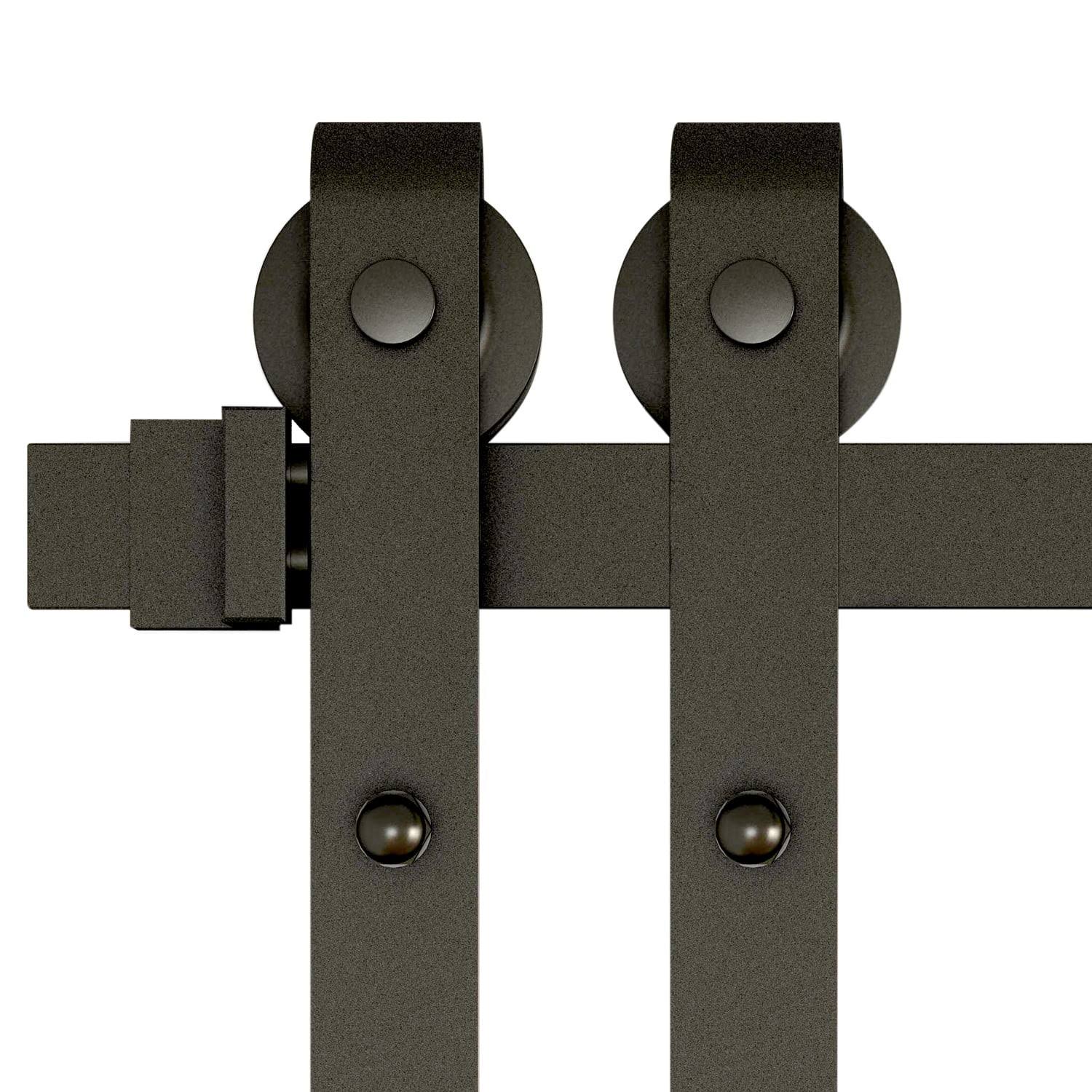 9728e29288518f776e5d596395c82c6a718ed405a6823e66f3679dc855cd6cc6.jpg Wurth Flat-Tip Design Single-Door Sliding Track Barn Door Hardware Kit - Matte Black Finish - 78 in - Image 1