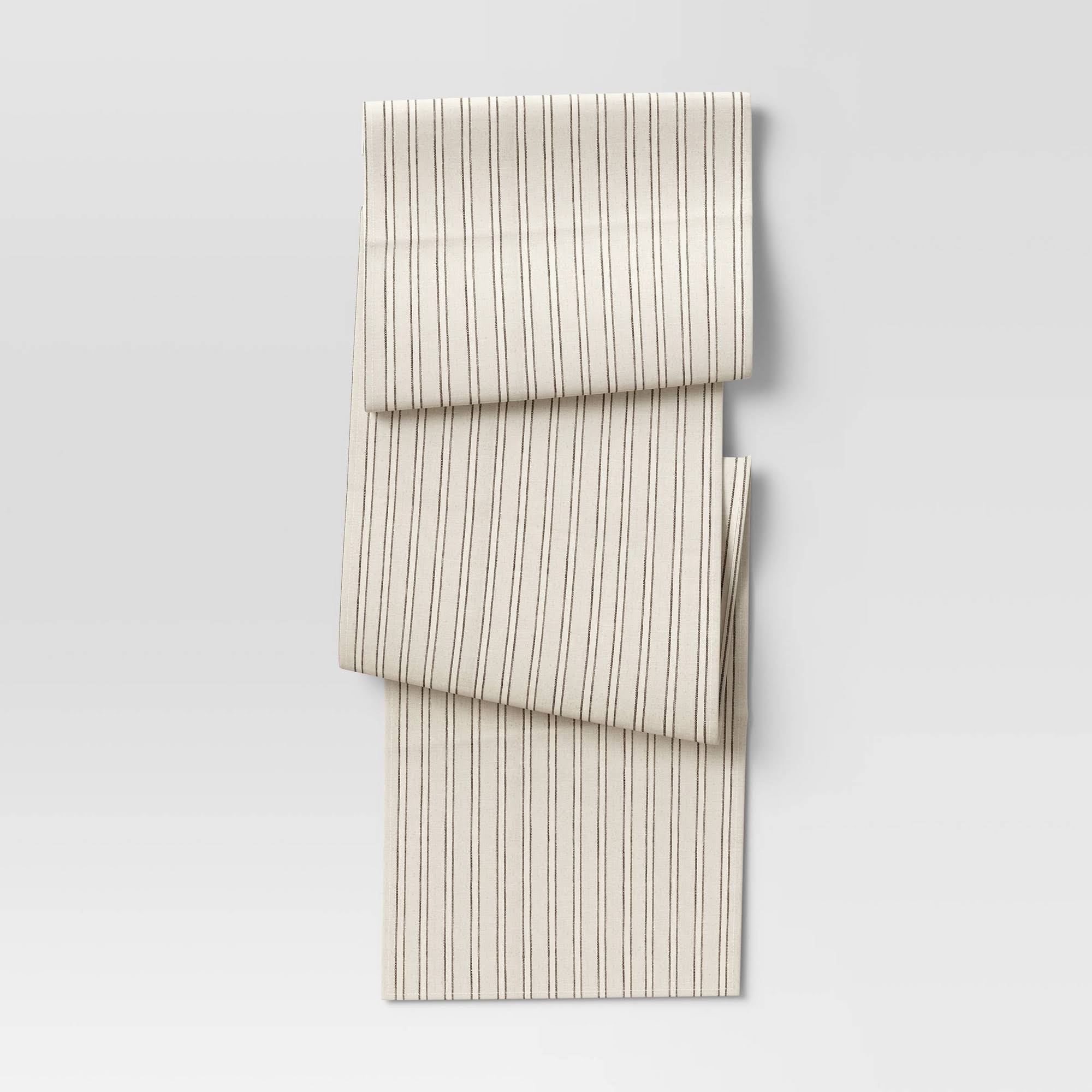 97407b67f08a02b062db1903f0f5442a798aabde53c0b6ee1ed49afb5f0a93f7.jpg 108" x 14" Cotton Striped Table Runner Natural - Threshold - Image 1