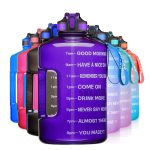 SLUXKE 1 Gallon Water Bottle with Time Marker and Straw, BPA Free 128oz Leak Proof Motivational Large Water Bottle Jug with Handle, Pop Up Open