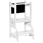 Qaba 2 in 1 Kids Kitchen Step Stool Detachable Toddler Table and Chair Set White