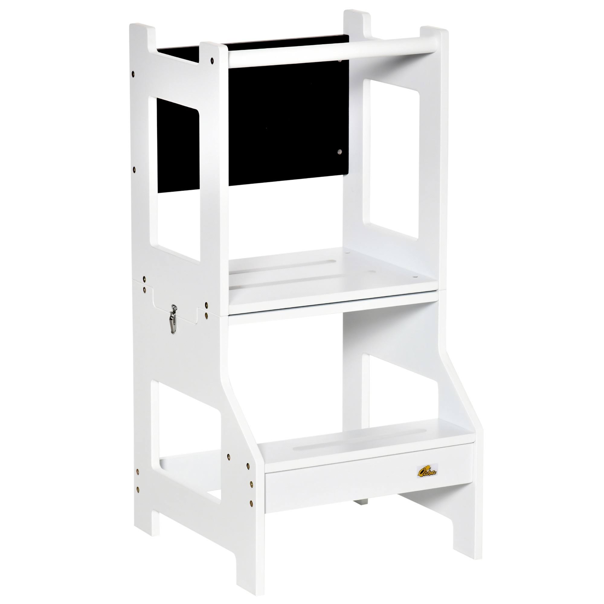97790b13c54629a7426b24846f1fca64da18a20fa13f50d4537e2fdbe97e6777.jpg Qaba 2 in 1 Kids Kitchen Step Stool Detachable Toddler Table and Chair Set White - Image 1