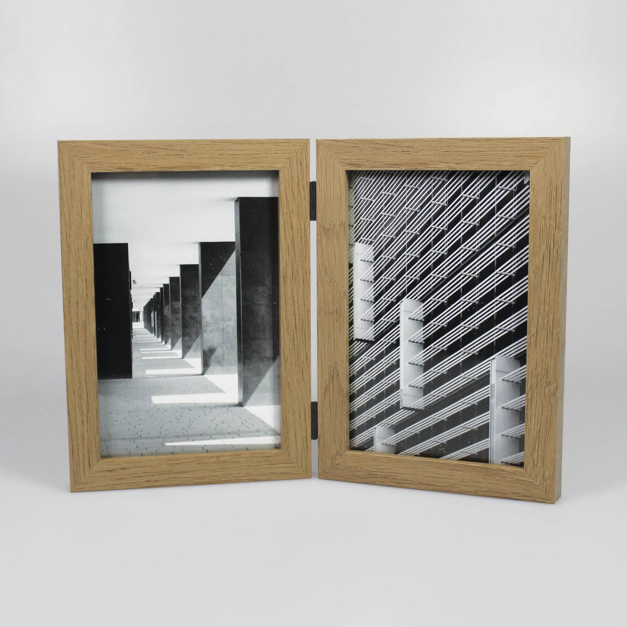 97aa0716098369b452935ccf1828cad955b4a24998cecac2fefa910f2b2f7bad.jpg Thin Hinged Frame Holds 2 (4"x 6") Photos Frame Natural - Threshold - Image 1