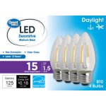 Great Value LED Light Bulb, 1.5W (15w Equivalent) B10 Deco Lamp E26 Medium Base, Non-Dimmable, Daylight, 4-Pack, Size: 4 Bulbs