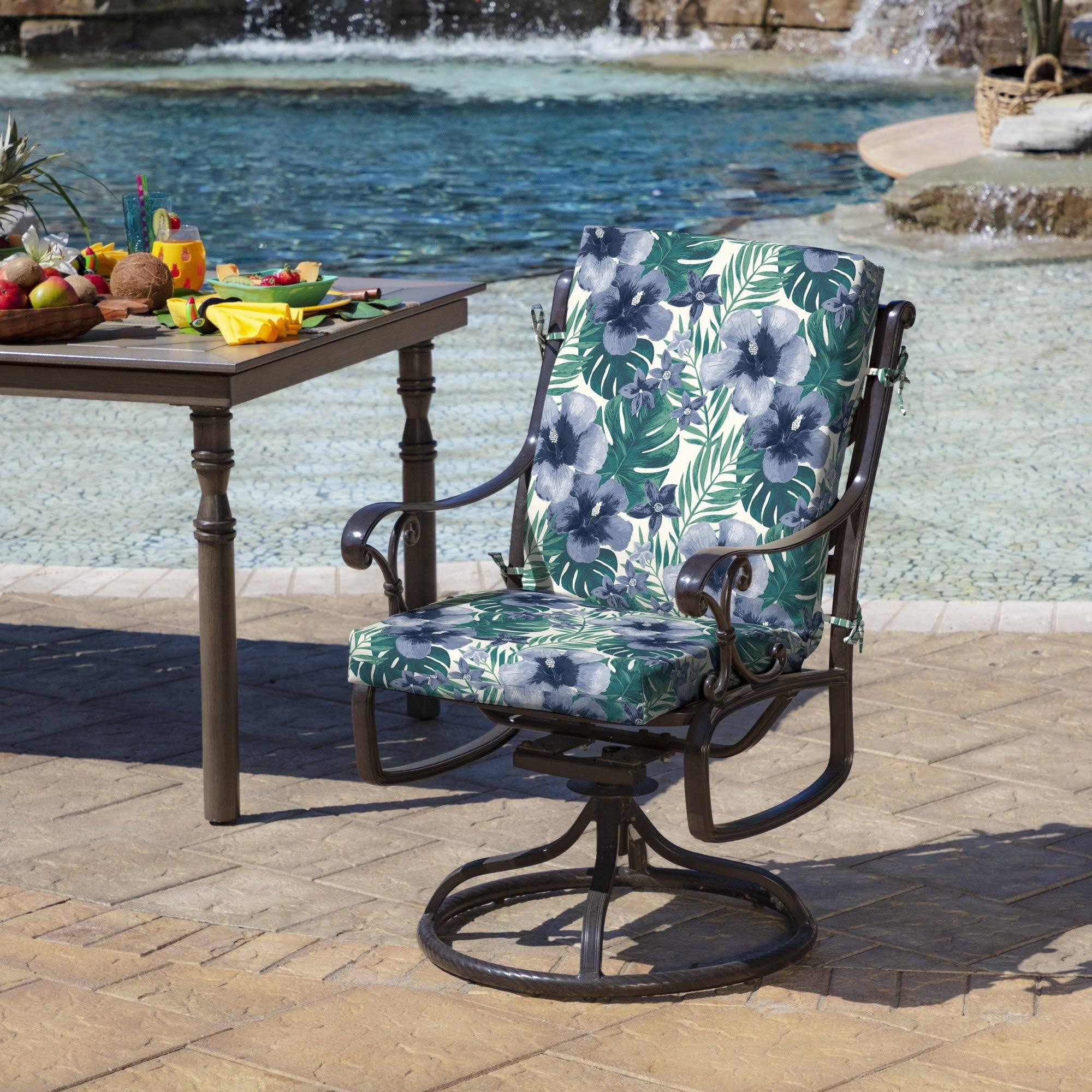 97de58495102224d62f9b4260739a561dd444add29b539b1cf8046697ada28b5.jpg Arden Selections Salome Tropical Outdoor High Back Dining Chair Cushion Blue - Image 1