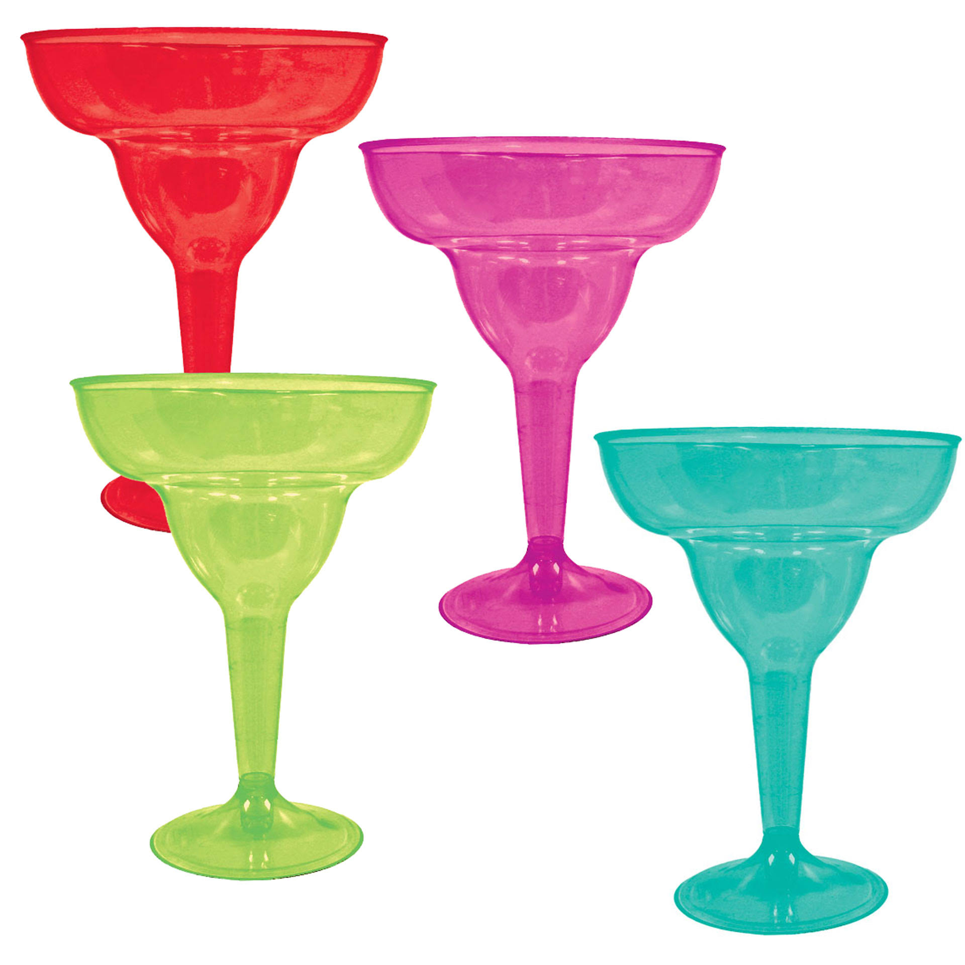 982604c4a537afb827af340dc068741f53d0affee2fb4277d6580569886d98eb.jpg Fiesta Plastic Margarita Glasses, 10 oz, Assorted - 20 count - Image 1