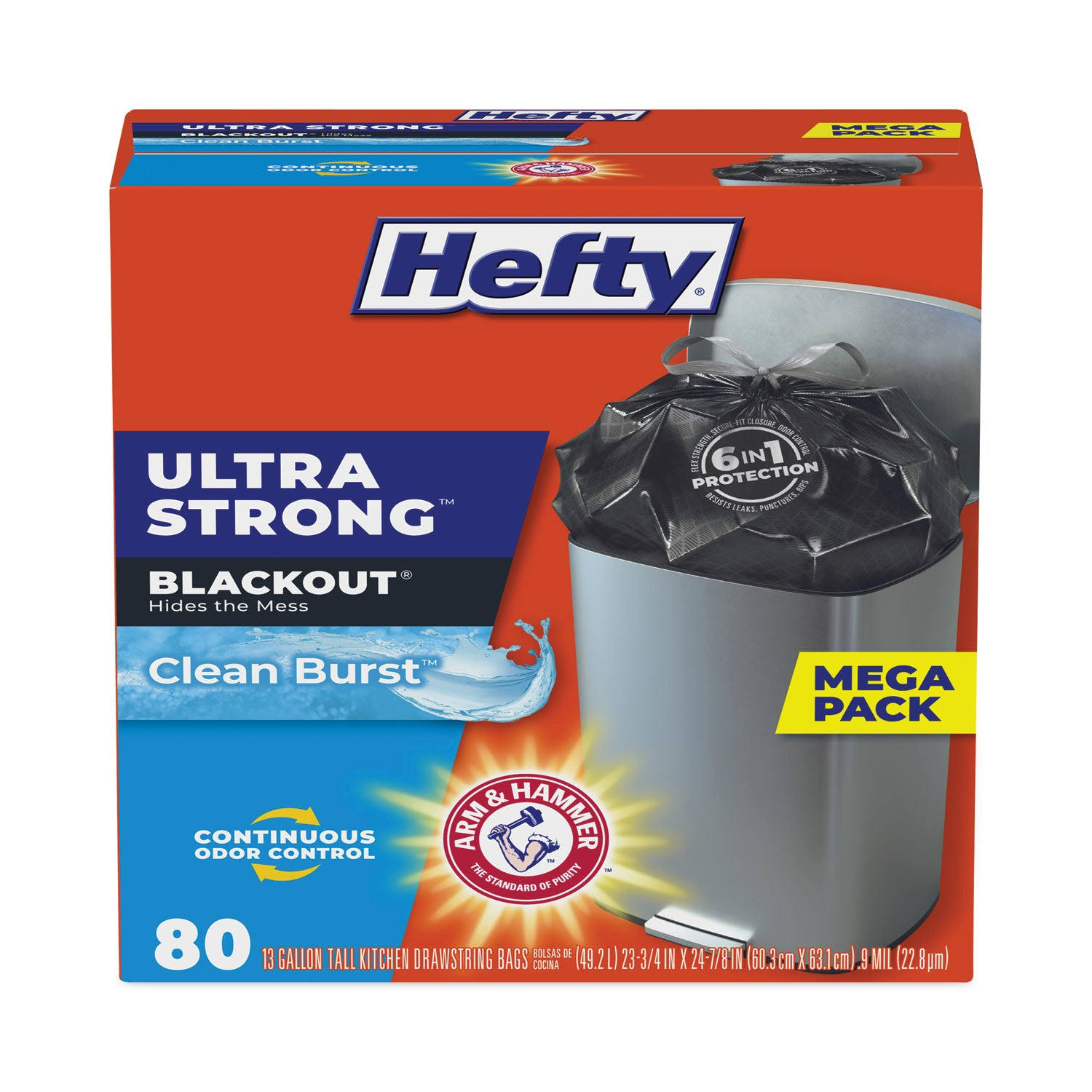 9827565a6289529fe9058d51e6233dd11f105ba1457f432f9f0ce0ae69962654.jpg Hefty Ultra Strong Tall Kitchen Drawstring Trash Bags - 80 count - Image 1