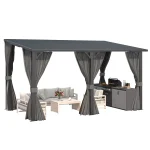 AECOJOY 14'x8' Outdoor Hardtop Metal Gazebo with Curtain and Netting
