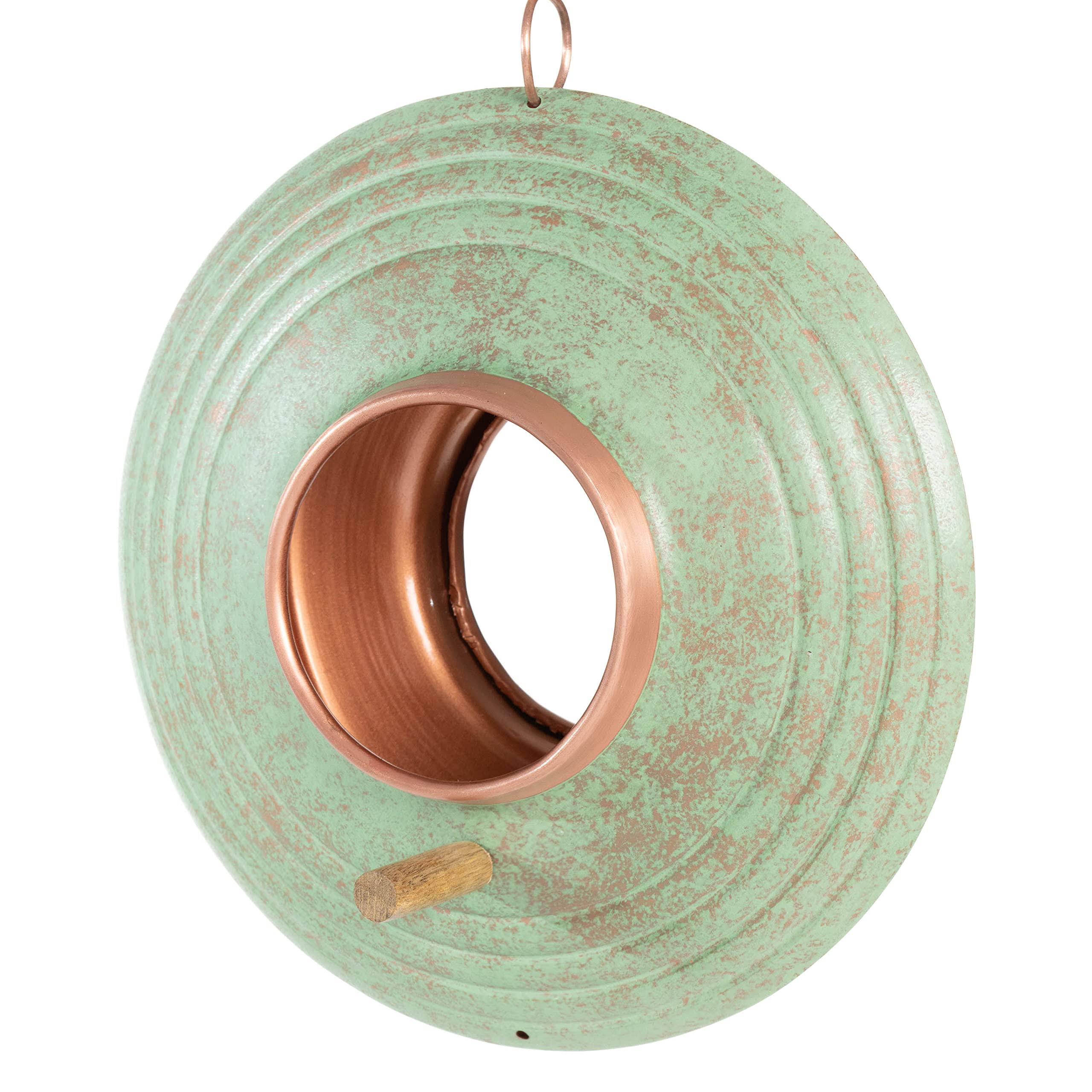 984ce379b7c66effea68eddff25556a817f4a9043274b7180805c14cbcfca569.jpg Good Directions BF116G Verde Fly-Thru Bird Feeder, Copper Accents, Multiple Perches - Image 1