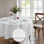 Alison Hemstitch Border Fabric Tablecloth 70" Round / White