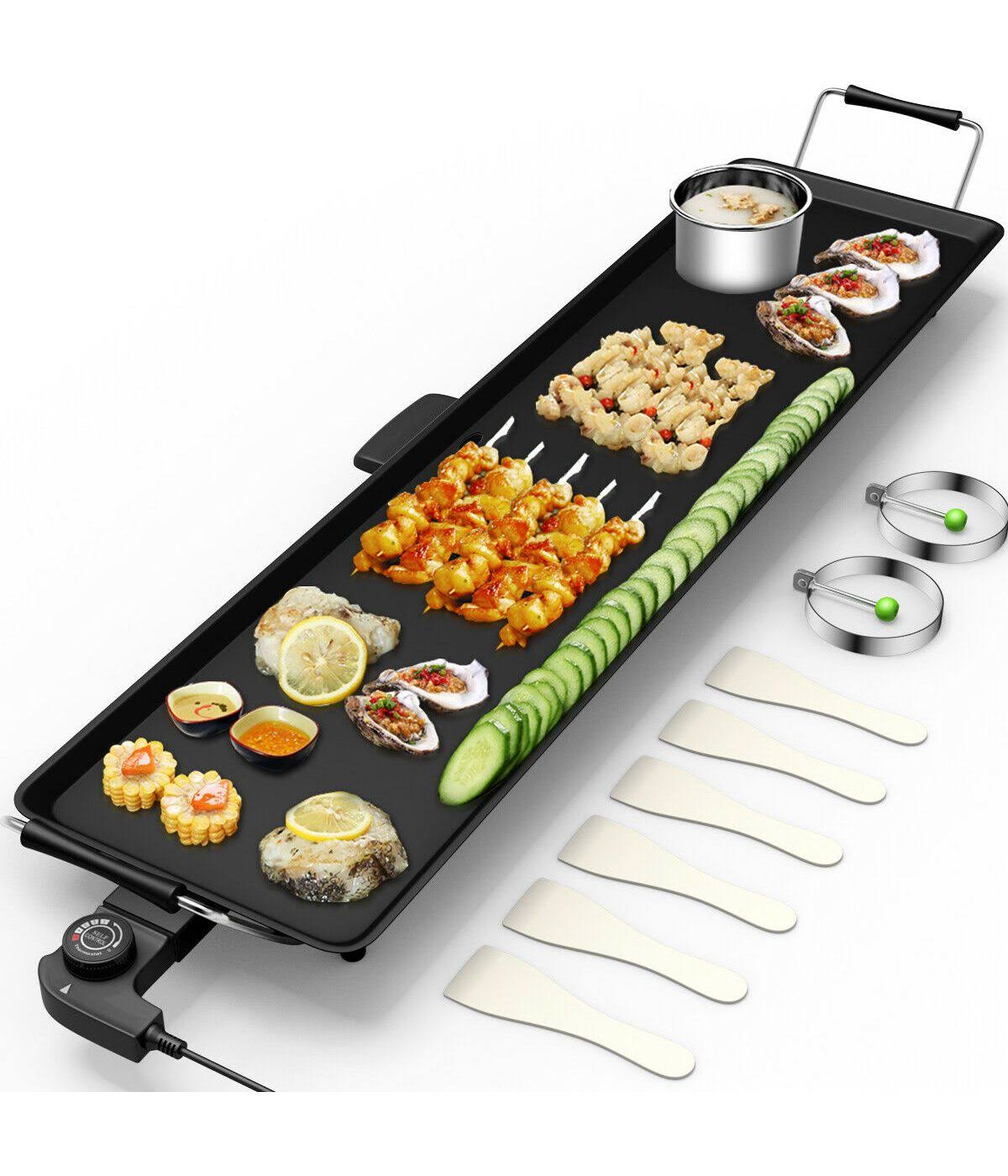 989f0a1e606eac0fdfe0d0c8bd05f6738dd806fb614cec0f0e2ce446dfa2b52f.jpg Electric Teppanyaki Table Top Grill Griddle BBQ Barbecue Nonstick Camping - Black - Image 1