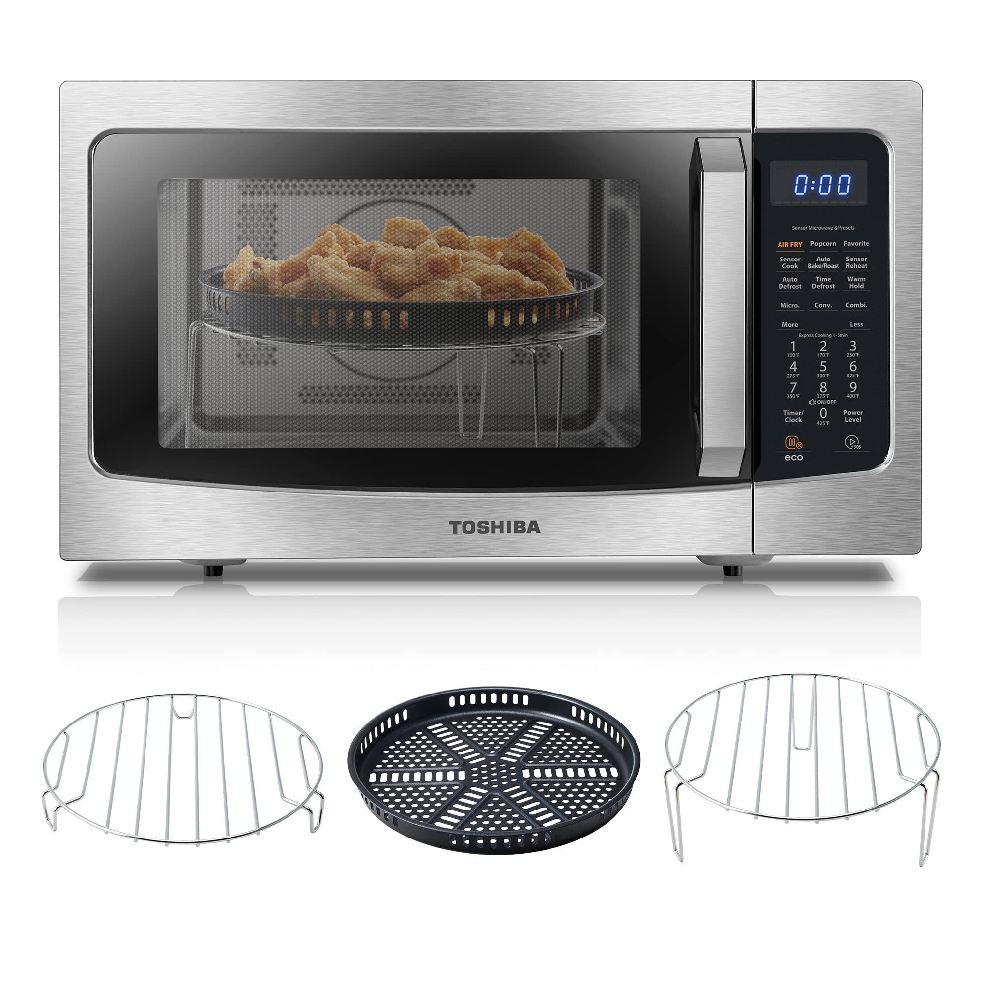 98aa6b3426f13695f6c6fb4aef871429872fa78fc3fbc519e0ba00faa891dd1a.jpg Toshiba 4-in-1 ML-EC42P(SS) Countertop Microwave Oven, Smart Sensor, Convection, Air Fryer Combo, Mute Function, Position Memory - Image 1