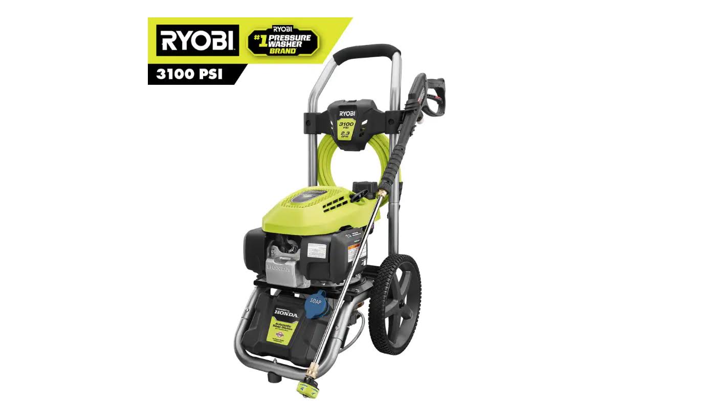 98b25f7e1117aea5c28746d5b98055e2588547e6bdb107b3a903a1df91a65bd9.jpg Ryobi RY803023 3100 PSI 2.3 GPM Cold Water Gas Pressure Washer Honda - Image 1