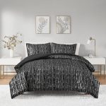 Intelligent Design - Naomi Metallic Print Faux Fur Comforter Set - Twin/Twin XL - Black/Silver
