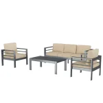 AECOJOY Aluminum Patio Furniture Set, 4 Pieces Outdoor Sectional Sofa Set, Beige