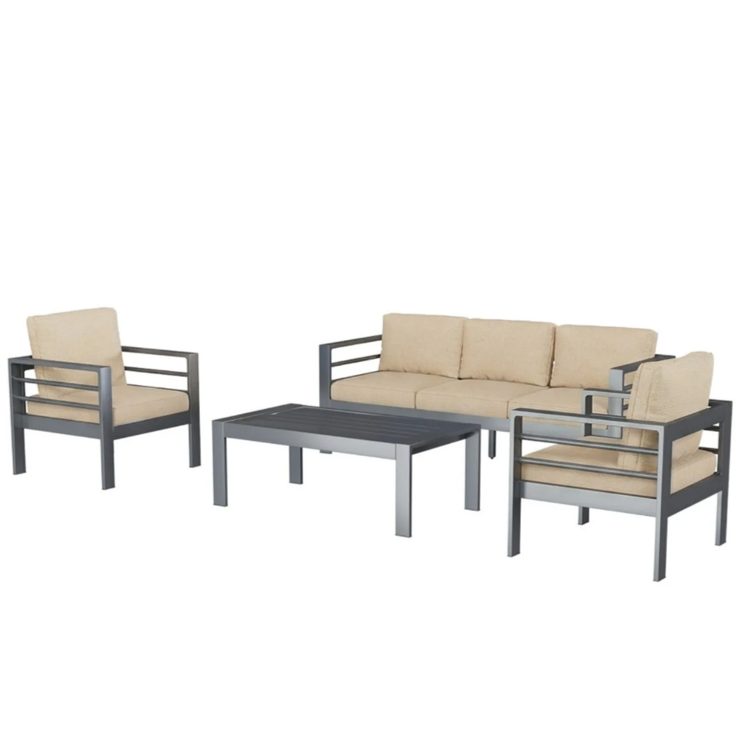 98bf6079268f3e6e18b1c3dd76bdb17861887b911e29a598b06f33e6752cd20e.webp AECOJOY Aluminum Patio Furniture Set, 4 Pieces Outdoor Sectional Sofa Set, Beige - Image 1