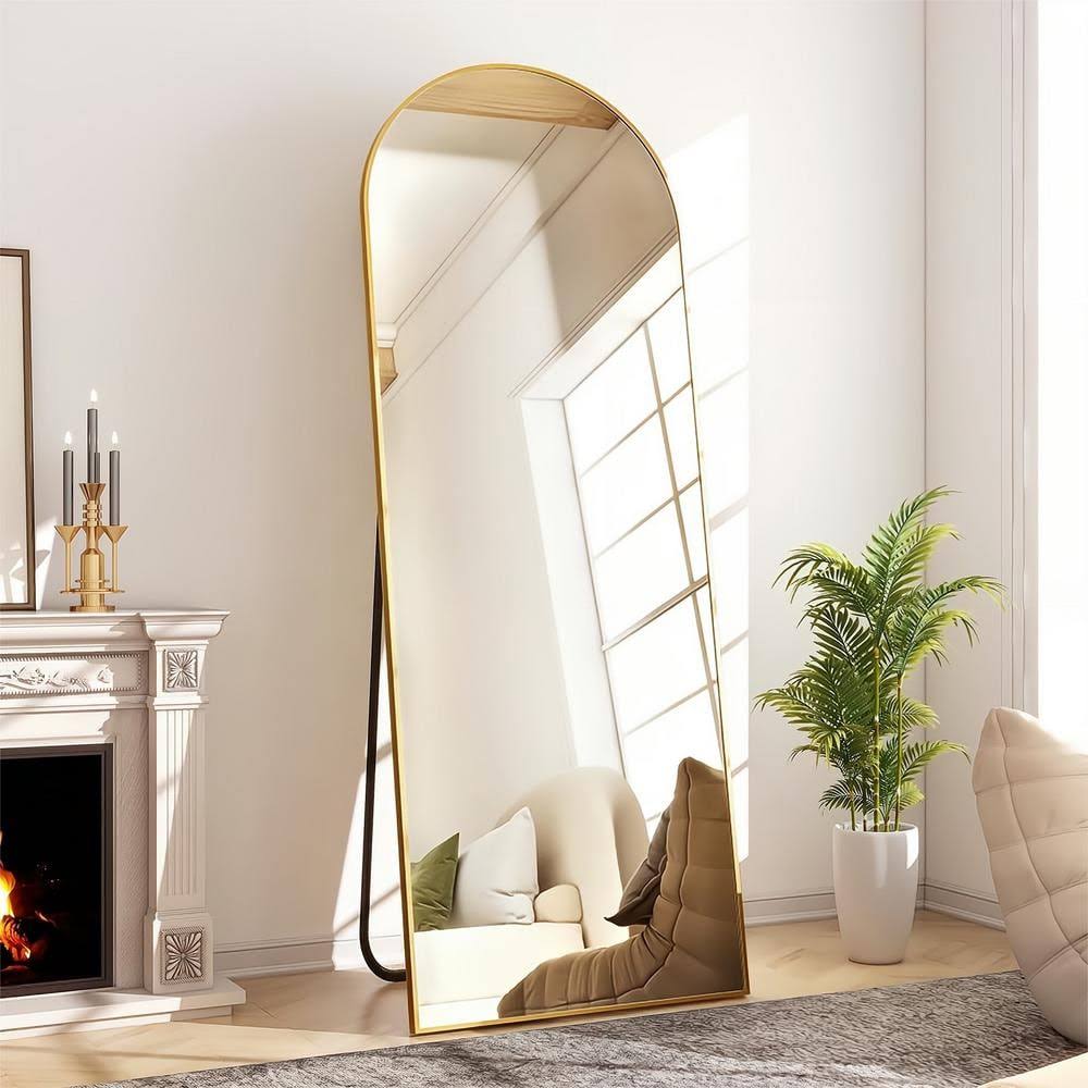 98ec01f6ef521786dc968d984bdab1d44bf1f90f8b7f507c545fe46033427aba.jpg XRAMFY 20 in. W x 64 in. H Arched Gold Modern Aluminum Alloy Framed Full Length Mirror Floor Mirror - Image 1