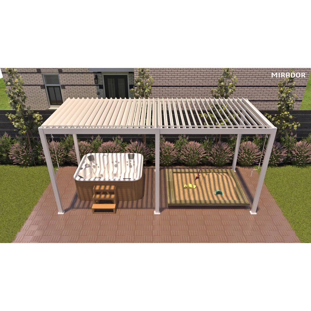 98f28eb8e829a10160e0a2ed849a6872229425c9e32d3906fbe1a527d549e886.jpg 10 ft. W x 20 ft. D Metal Louvered Pergola with Adjustable Roof Mirador Frame Finish: White, Roof Color: White - Image 1