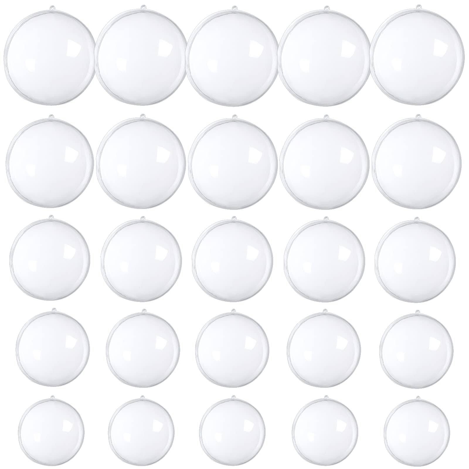 990c7d264db88e73f35864b8fae03eaa28fd3a982046e49ce7ce5df36a93eba6.jpg 25 Pcs Clear Plastic Fillable Ornaments,Transparent DIY Craft Ball,Clear DIY Christmas Ornament 5 Different Sizes for Wedding,Party,Home Decor - Image 1