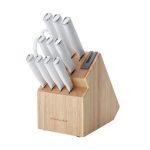 KitchenAid Classic Japanese Steel 12-Piece Knife Block Set with Built-In Knife Sharpener, White