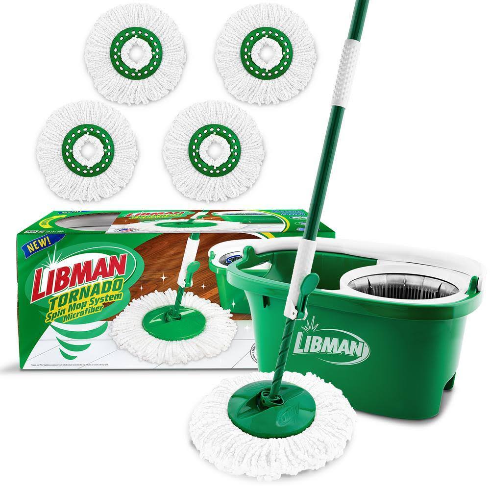992cf1ca23004afbafdd8bd35d292d0c0e8821d8c39b8a896ede8395e0353549.jpg Microfiber Tornado Wet Spin Mop and Bucket Floor Cleaning System with 4 Refills - Image 1