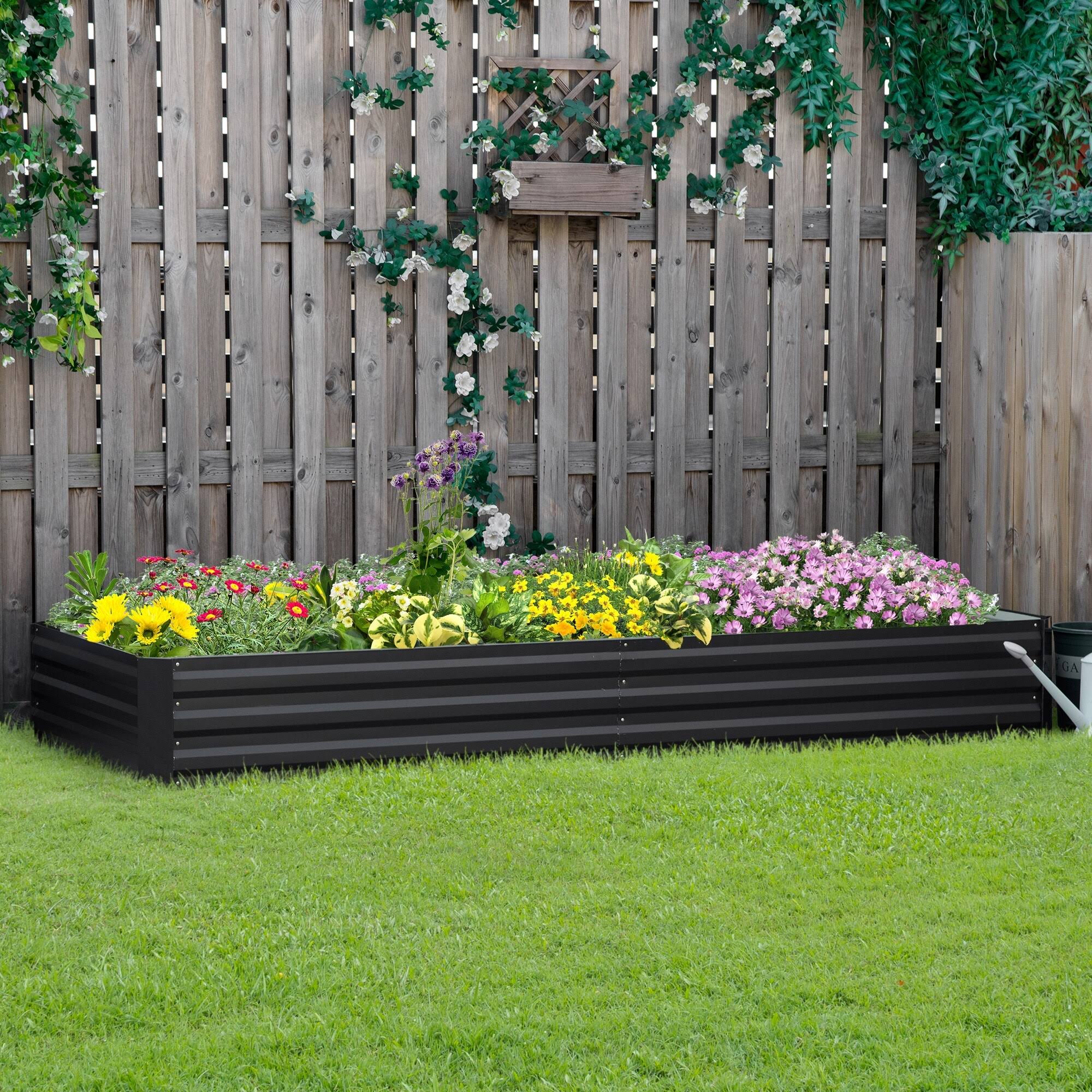 9943b49a09384d1b7a5574f5eb7c3d9f073fd00b0bba5dffb1ad59abd53b67c8.jpg Outsunny 95" x 36" x 12" Galvanized Raised Garden Bed, Metal Elevated Planter Box, Easy DIY and Cleaning for Growing Flowers - Grey - Image 1