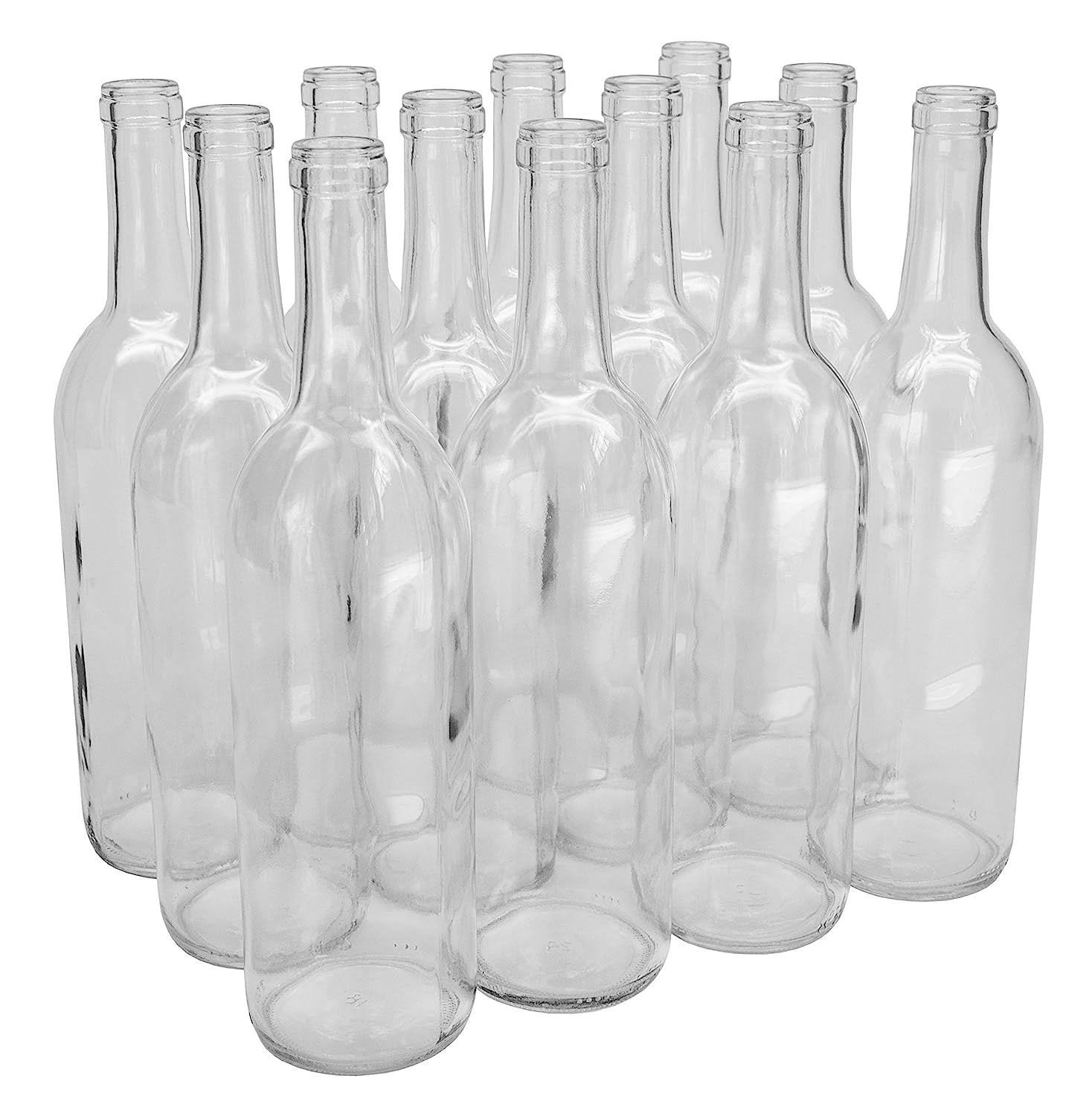 99447b2cafdeabc8456d225db8a9f00ea9ea0796aee0d6734cf55f0b03183990.jpg North Mountain Supply 750ml Glass Bordeaux Wine Bottle Flat-bottomed Cork Finish - Case of 12 - Flint/Clear - Image 1