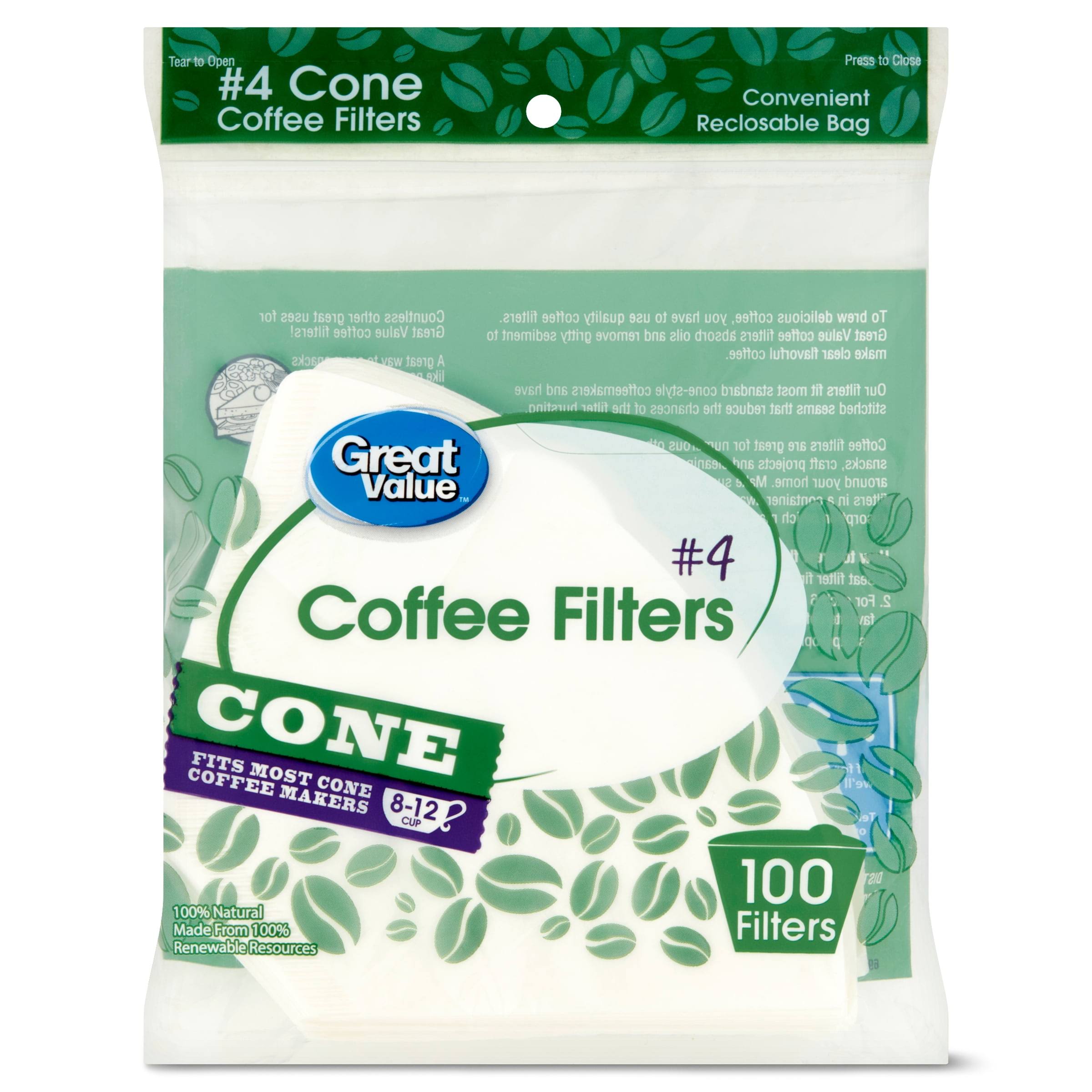 997755c2f7adb75d30044a78de390c6622c9c8b047f1619e7589dfd8f7a3ae7f.jpg Great Value #4 Cone Coffee Filters, 100 Count - Image 1