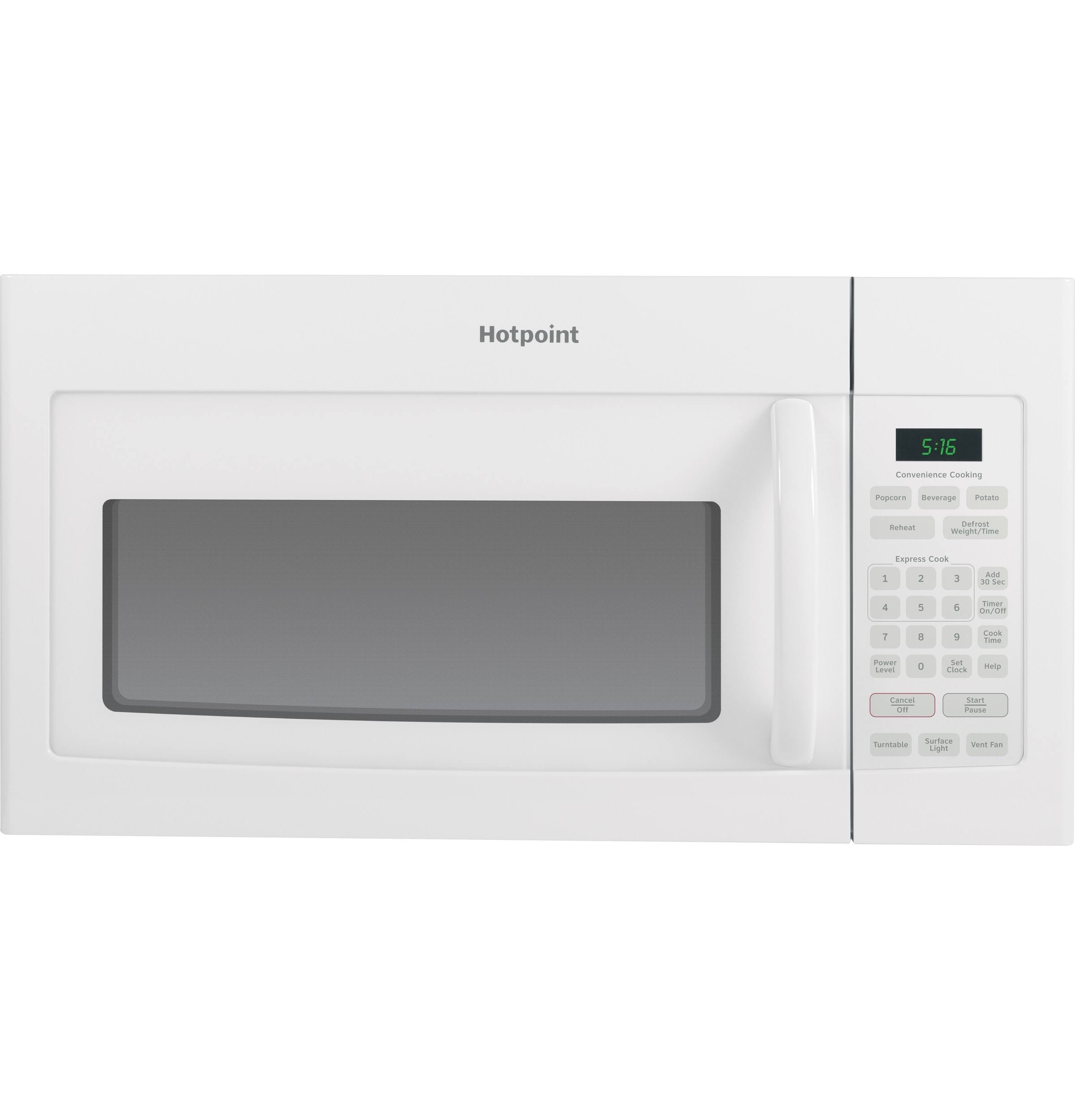 9977bfd9ac75e0d6094044e1478a38fcdfa97cb6290b8e2e9bdf7a54eea4d5fe.jpg Hotpoint RVM5160DHWW 1.6 Cu. ft. Over-The-Range Microwave Oven - White - Image 1