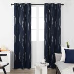Deconovo Thermal Insulated Blackout Curtains, Silver Wave Foil Printed Grommet Window Curtain for Bedroom (42 x 45 inch, Navy Blue, 2 Panels)