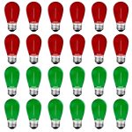 Meconard S14 Colored LED String Light Bulbs, 24Pack 1watt Plastic Shatterproof Waterproof Outdoor Indoor Replacement Light Bulbs for Home Decor, E26 Medium