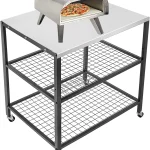 WEASHUME Stainless Steel Grill Cart Pizza Oven Stand Trolley Table