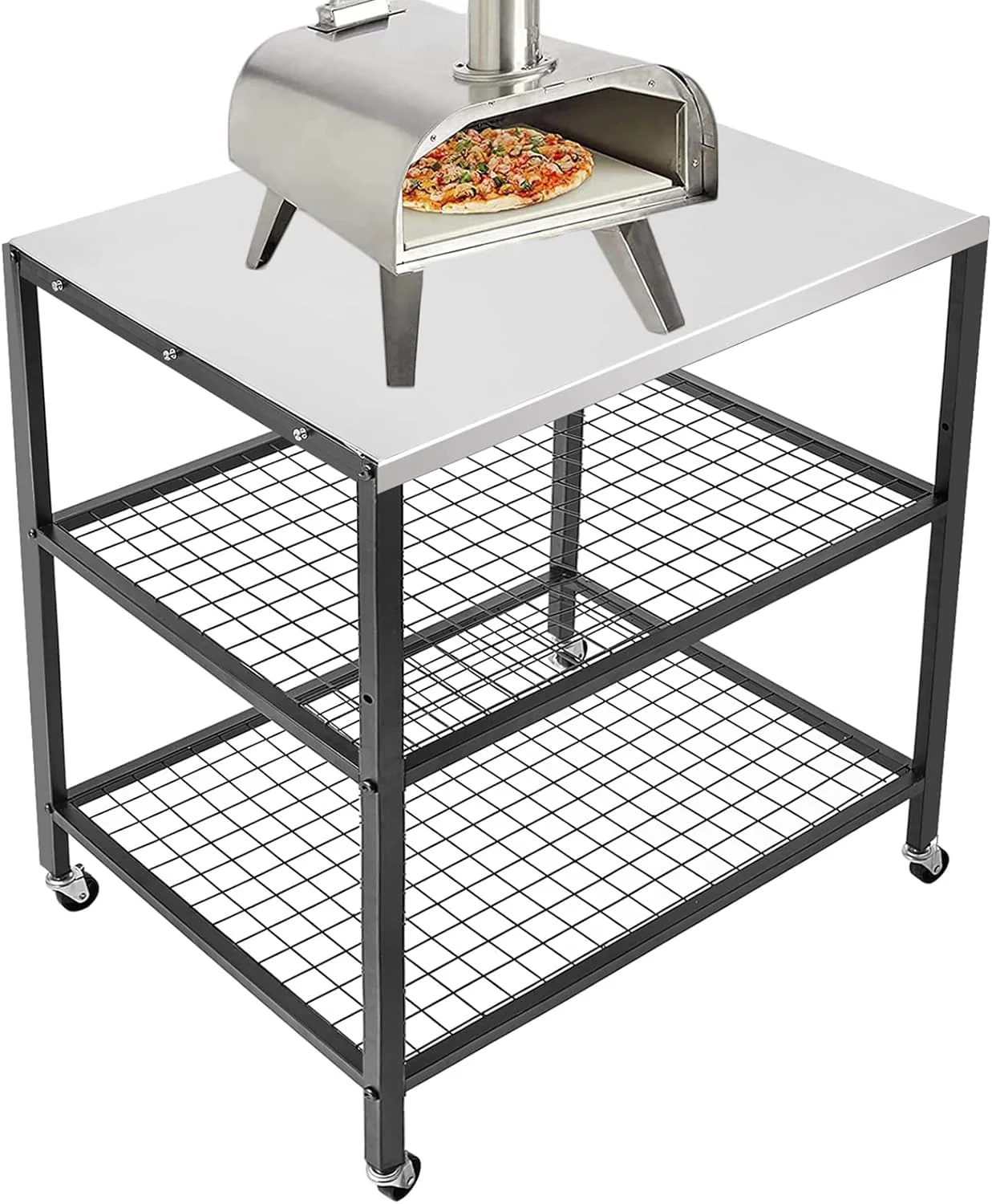 99c0e8c40052c570532a555e7b07f7dceb4ae0a10747ffabb32d72eb1ccc0b28.webp WEASHUME Stainless Steel Grill Cart Pizza Oven Stand Trolley Table - Image 1