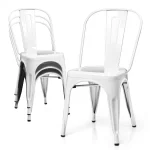 Monibloom Industrial Metal Dining Chair Set of 4, Stackable Bar Stools, for Home Patio Cafe Bar, White