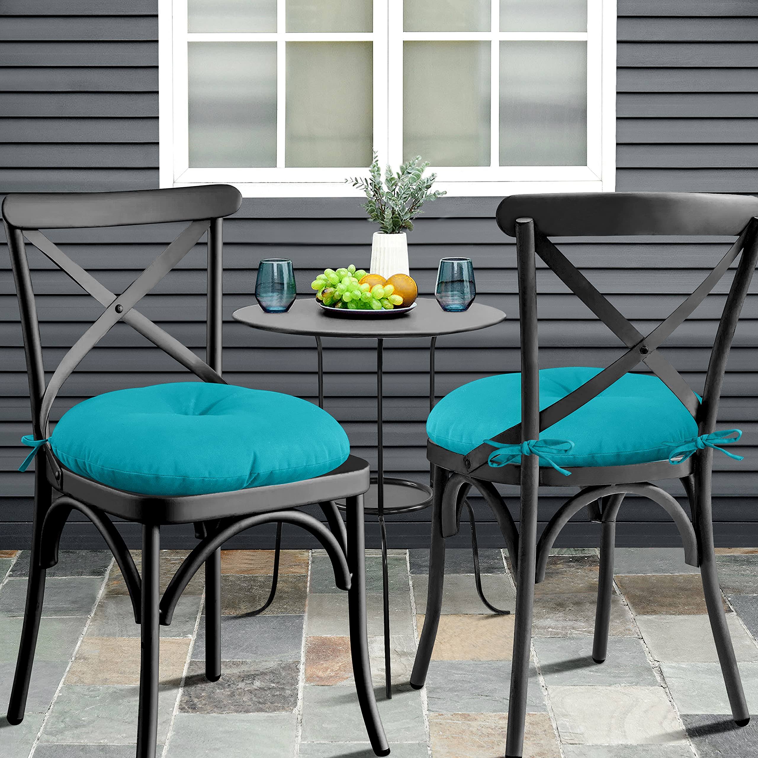 9a0f720518b53117696157b95b161e2ab92f5ccc4b5cc53b6efd18049fd006a6.jpg Sweet Home Collection Bistro 15" x 15" Patio Chair Tufted Cushion with Ties, Teal, 2 Pack - Image 1