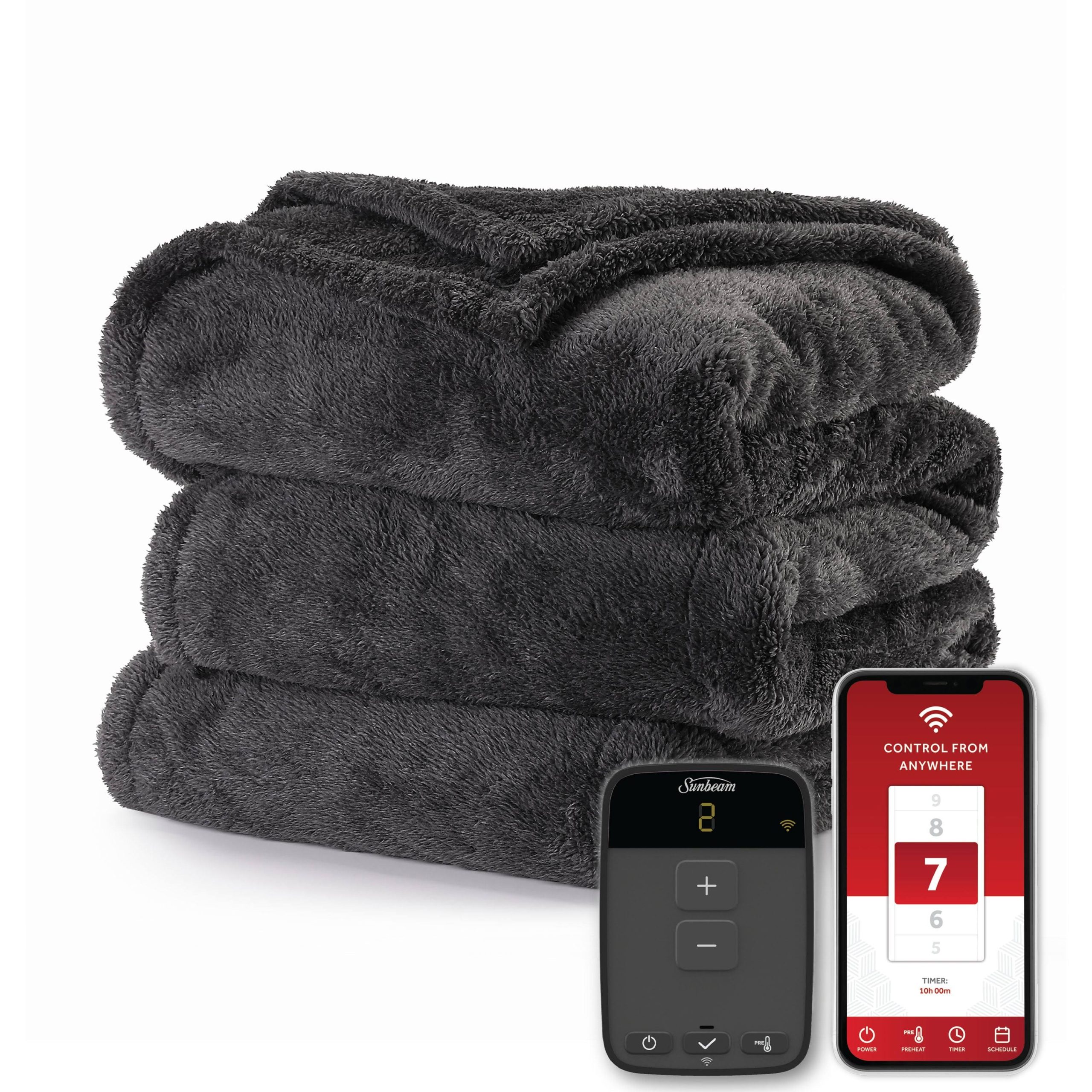 9a3c74c78921fa4037d8f9bd18e489f2b54c6a2758cba7f96ec79065ef026423.jpg Sunbeam Connected WiFi Heated Blanket, WiFi Electric Blanket, Lofttec, Slate Grey, Full - Image 1