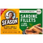 Season Sardine Fillets in 100% Olive Oil, Wild Caught, Skinless & Boneless, 4.375 oz, 6 - Count