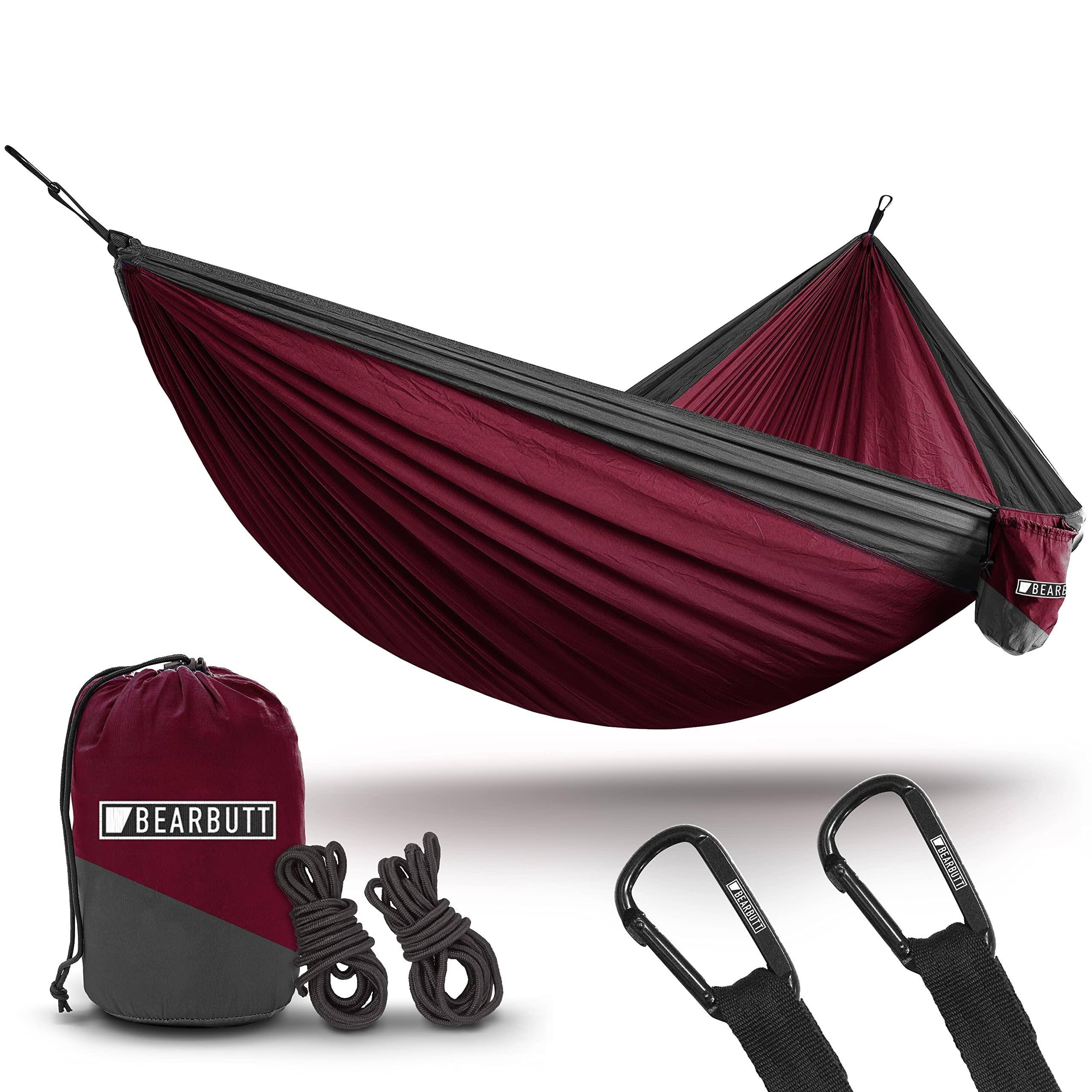 9a445f8035005d0b0c74f2f2da0addba894d6f949cc58aaaf22161fe86240666.jpg Camping Double Hammock | Best Portable Two Person Hammock Maroon/Charcoal - Image 1