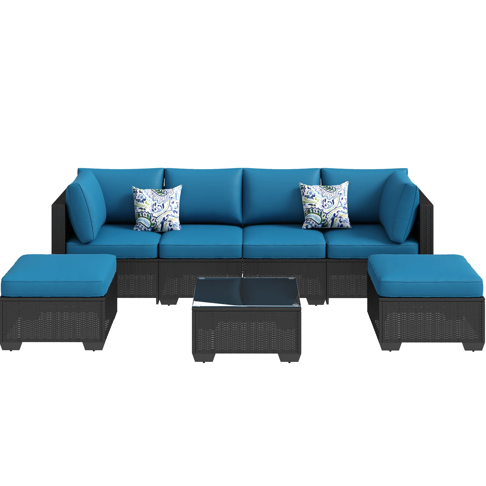 9a4ad649e25fe51d8a7557295d1d238b31d444a154ff754ae158643a9d0eff94.webp AECOJOY 7 Piece Outdoor Patio Furniture Set, Black& Peacock Blue - Image 1