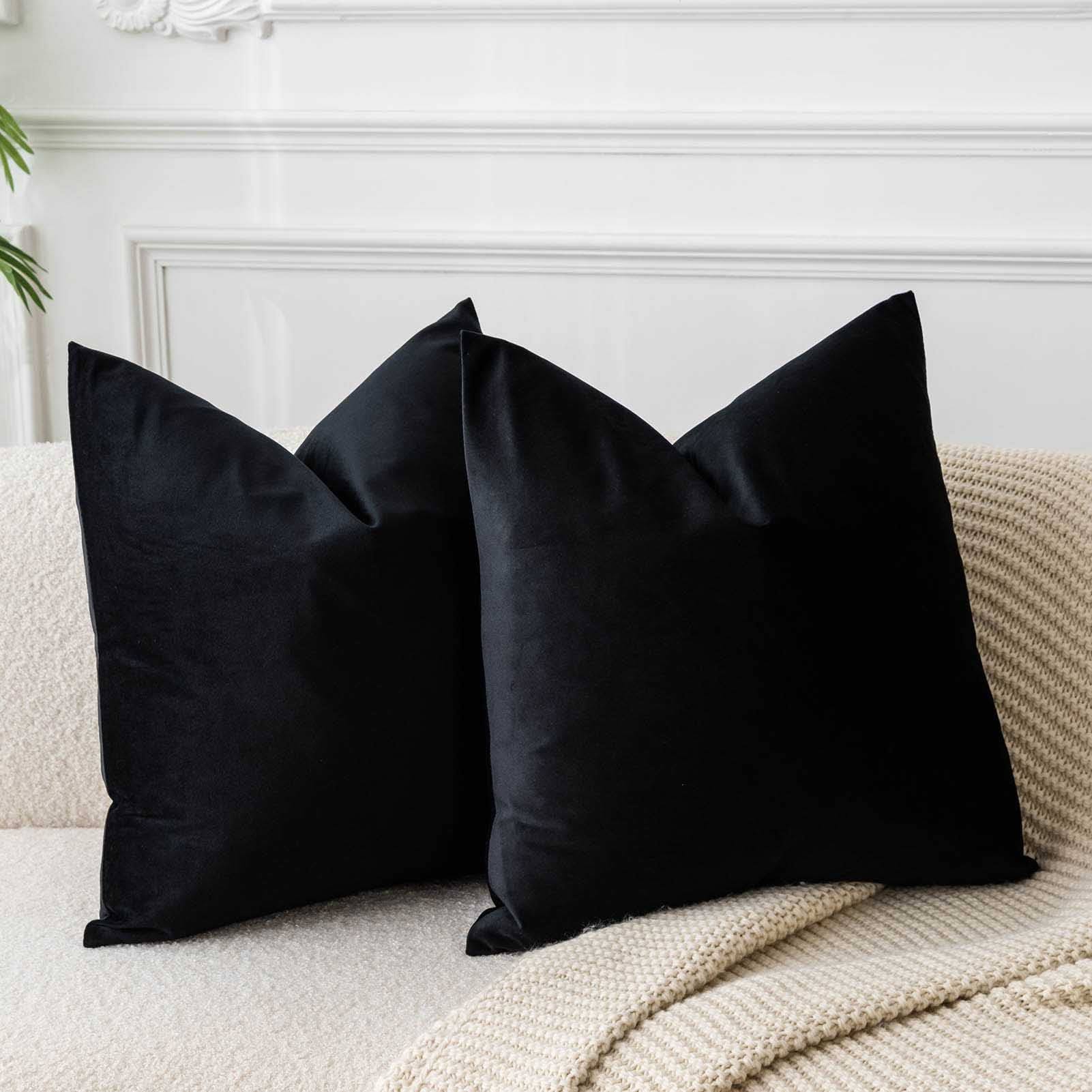 9a5239a84bc870b924ebd244b245ef147a2f96f129606335c52604c57ac0f4c8.jpg JUSPURBET Black Velvet Throw Pillow Covers 18x18 inch Set of 2 for Living Room Couch Sofa Bedroom Decorative Square Solid Soft Cushion Cases with Inv - Image 1
