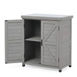 SoliWood Outdoor Storage Cabinet & Potting Bench Table with Metal Top, Wooden Patio Furniture, Garden Workstation