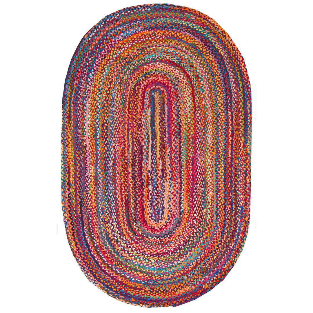 9a5b855cf3de25db071f9d725202fbf94ba23b1e82dccdb5c46e4fbfb8ff06ed.jpg Waterford Handmade Braided Cotton Multicolor Area Rug Zipcode Design Rug Size Oval 5' x 8' - Image 1