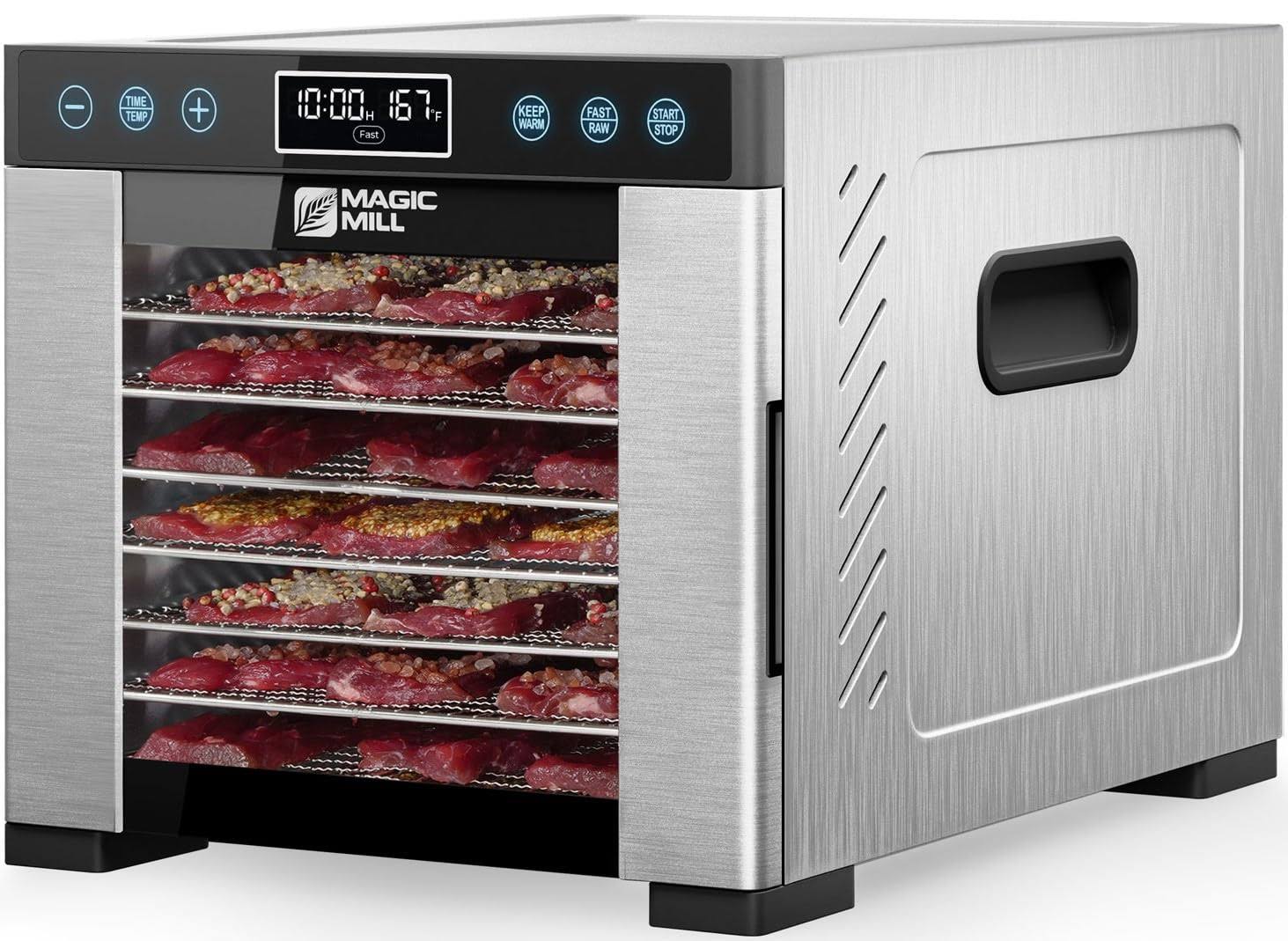 9ad2dcc7ede33532f16964e31c844b4226262957f4bebbbcd0f864b5b8bfd31e.jpg Magic Mill Pro Food Dehydrator Machine | 7 Stainless Steel Trays | Dryer for Jerky, Dog Treats, Herb, Meat, Beef, Fruit | Keep Warm Function, Digital - Image 1
