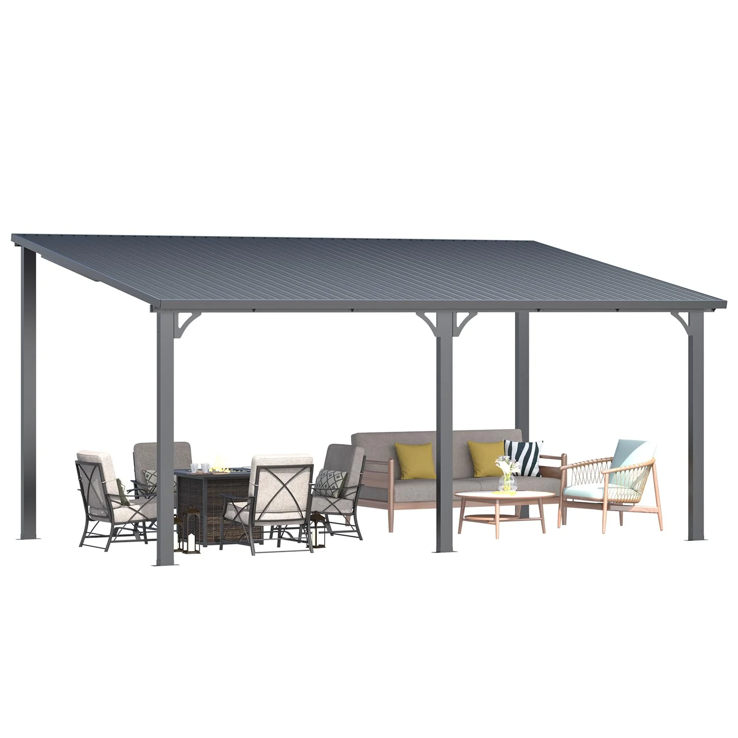 9ad8cf1815e95ec07e13a6d84b01bdd83082f4a2fbee3200b1fd56766fb2ece6.webp AECOJOY 16'X10' Hardtop Gazebo Outdoor Pergola Lean to Metal Pergolas - Image 1